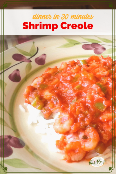 shrimp creole and white rice on a plate 