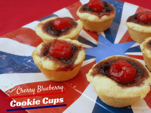 cherry blueberry cookie cups on a patriotic plate