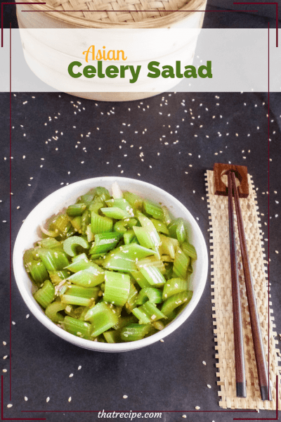 Celery Sesame Salad in a bowl on a table.