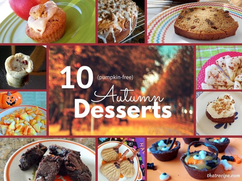 10 Pumpkin Free Autumn Desserts. Cookies, cakes and candies flavored with apples, pecans, maple, honey and chocolate. Halloween desserts. Fall Desserts.
