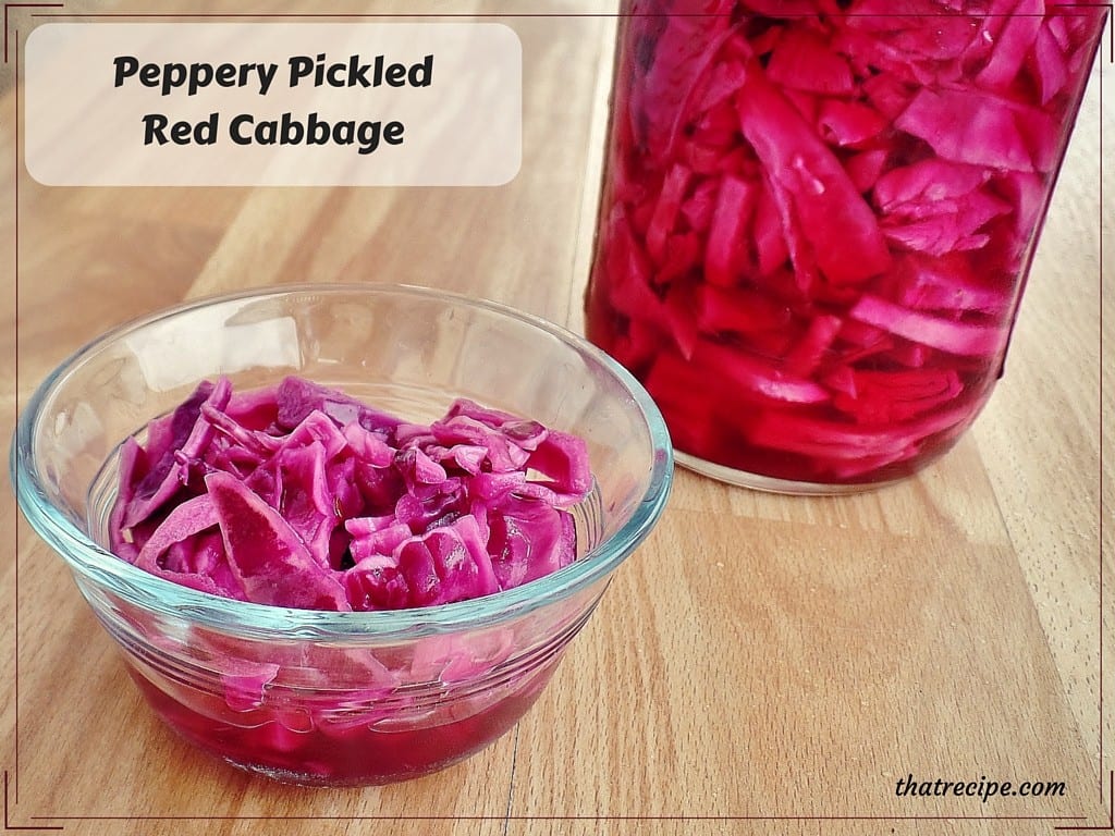 Peppery Pickled Red Cabbage - quick red cabbage salad or condiment in a sweet and peppery vinaigrette.