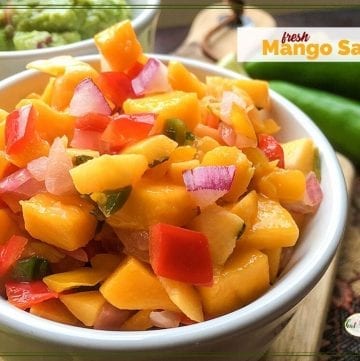 close up of mango salsa in a bowl