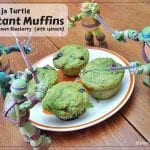 Mutant Muffins: Lemon Blueberry Muffins with Spinach - A low fat lemon blueberry muffin colored with spinach puree for your TMNT fan.
