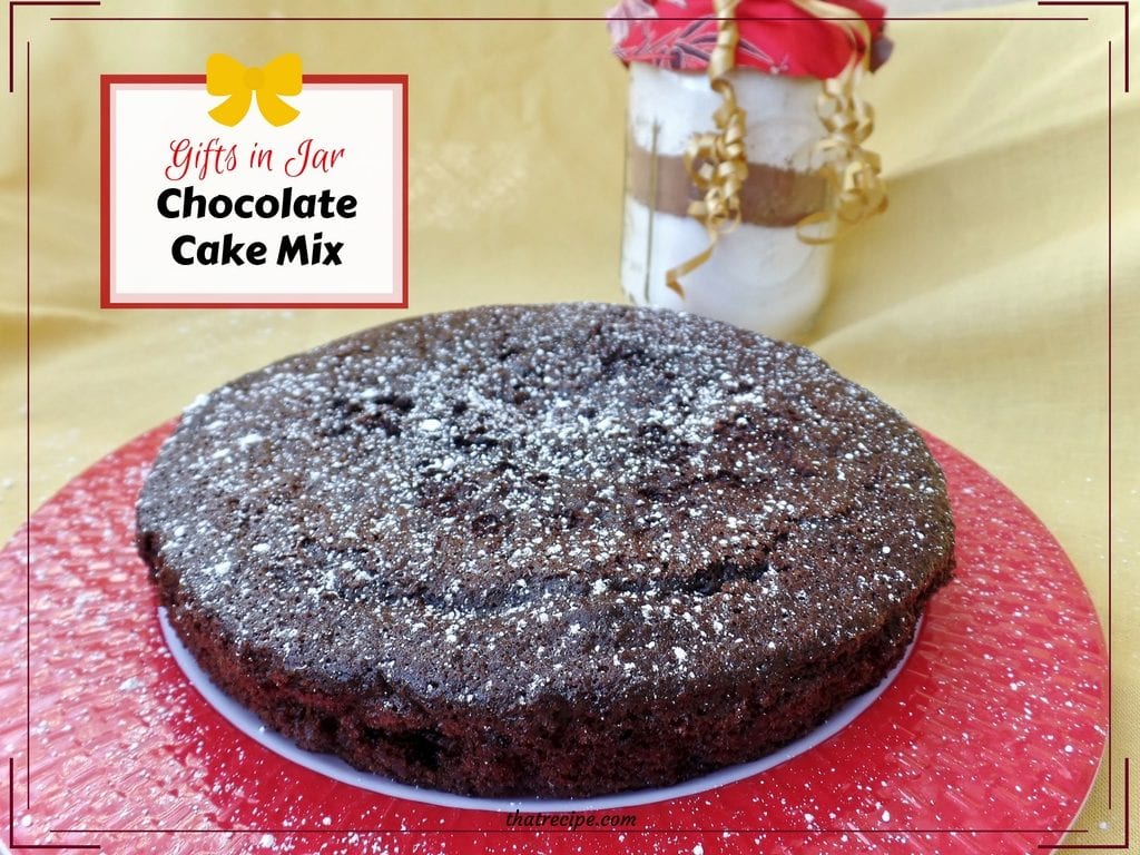 Deliciously Dark Chocolate Cake Mix in a Jar: dry chocolate cake mix packed in a quart mason jar perfect for gift giving. Printable recipe included.