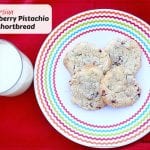 Persian Cranberry Pistachio Shortbread: crunchy buttery cookies studded with dried cranberries and chopped pistachio nuts.