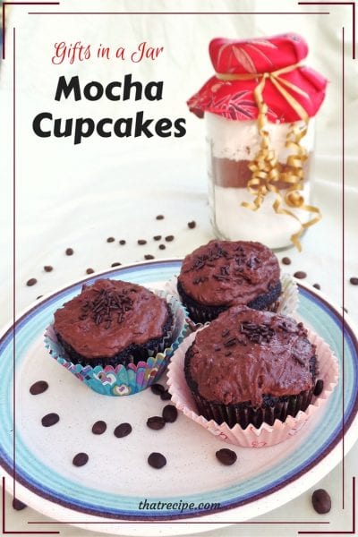 Gifts in a Jar: Mocha Cupcakes. Homemade chocolate cake mix recipe made with coffee make delicious moist mocha cake.