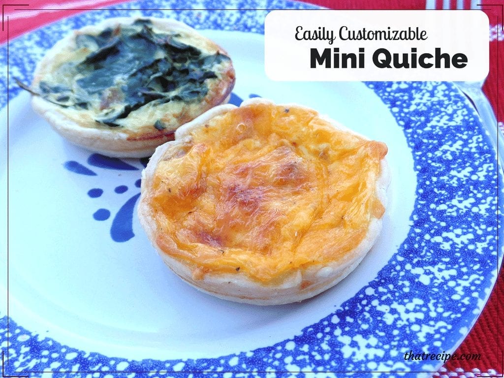 Mini Quiche are a quick and easy meal that can easily customized based on what you have on hand and each dinner can choose their own fillings. Weeknight dinner recipe. Meatless meal.
