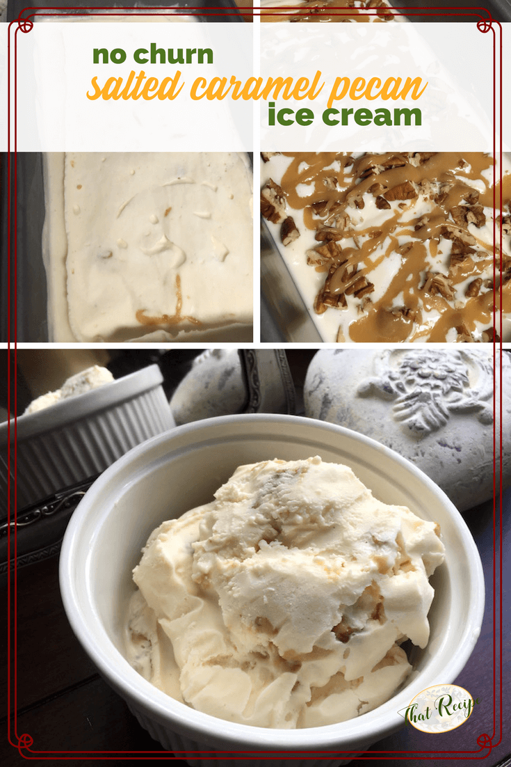 Gourmet ice cream made easy with this no churn Salted Caramel Pecan Ice Cream. Satisfy your sweet and salty cravings. #nochurnicecream #sweetandsaltydessert