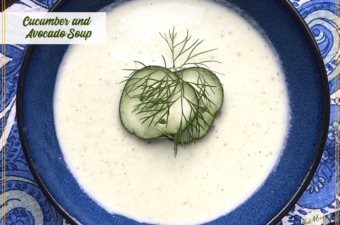 blue bowl with cucumber soup