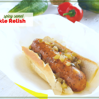 Sausage in a bun with spicy sweet pickle relish