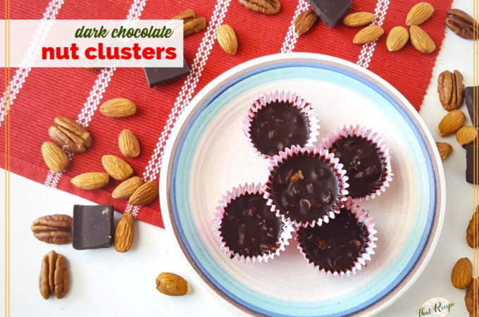 dark chocolate nut clusters on a plate