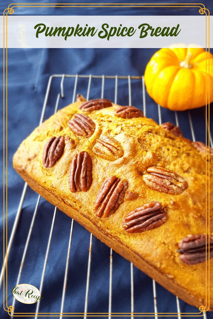 Easy Nutty Pumpkin Spice Bread is bursting with fall flavors of pumpkin, spices and pecans. Made healthier with whole wheat flour, low fat and sugar. #pumpkinbread #pumpkinspice #pumpkinrecipes #quickbread #thatrecipeblog