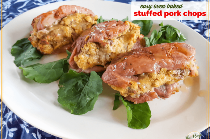 stuffed pork chops on a serving plate