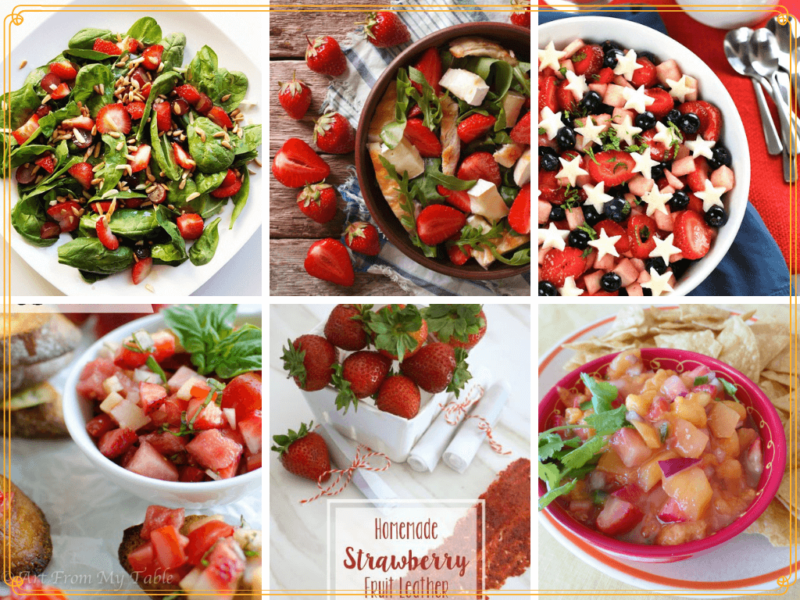 collage of fresh strawberry salads