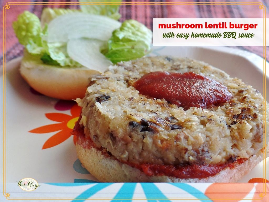 close up view of mushroom lentil burger