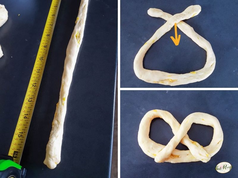 collage of how to roll a pretzel