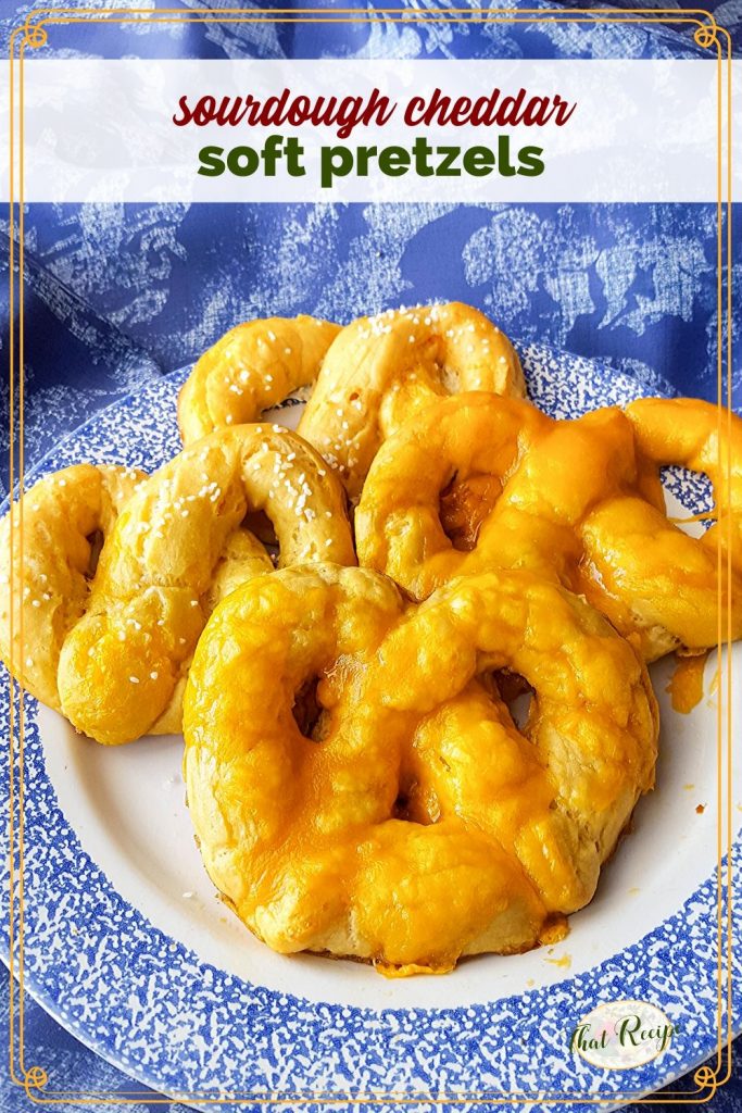sourdough cheddar pretzels on a plate