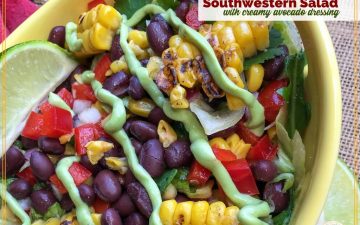 close up of southwestern salad with avocado dressing