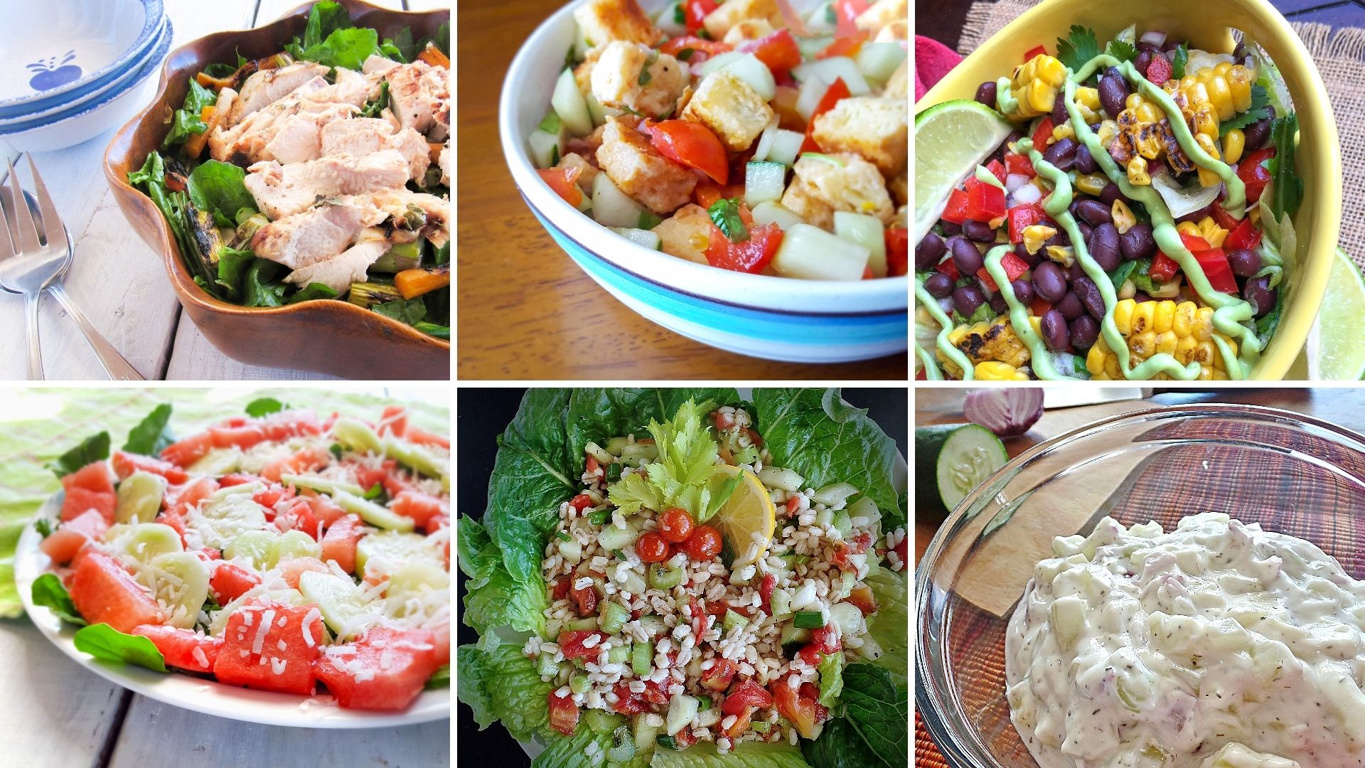 collage of summer salads