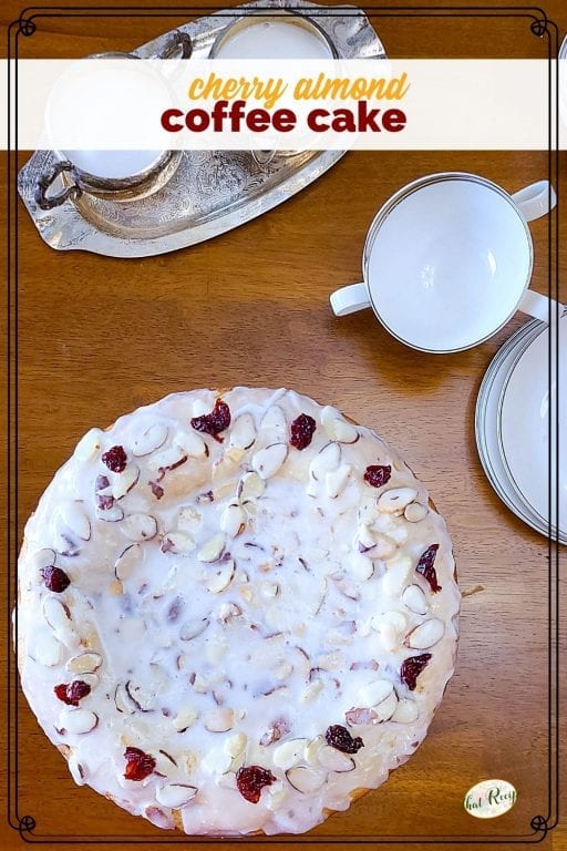cherry almond coffee cake on a table