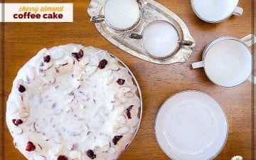 cherry almond coffee cake on a table