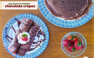 chocolate crepes with strawberries and whipped cream