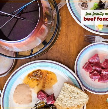 top down view of beef fondue meal