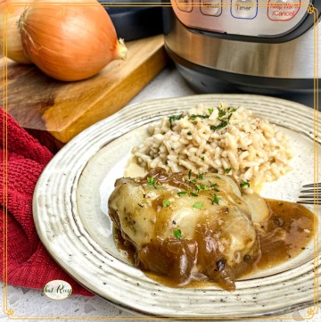chicken with onion and cheese and text overlay "French Onion Chicken"