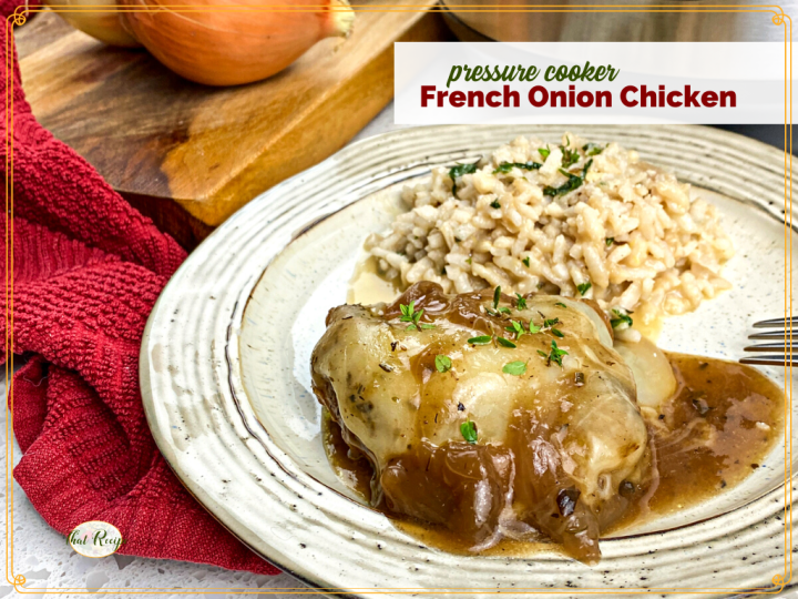 chicken with onion and cheese and text overlay "French Onion Chicken"
