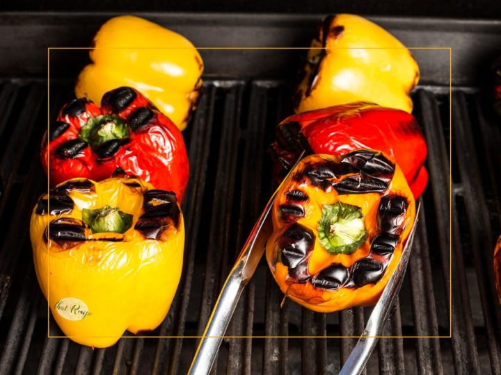 charred bell pepper on a grill