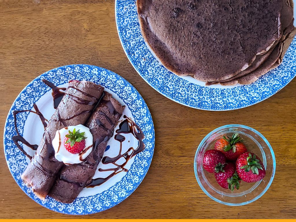 chocolate crepes on a table
