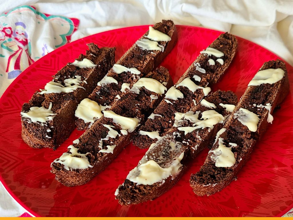 chocolate biscotti on a plate