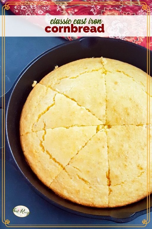 top down view of cornbread in a cast iron skillet