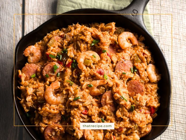 jambalaya in a cast iron skillet