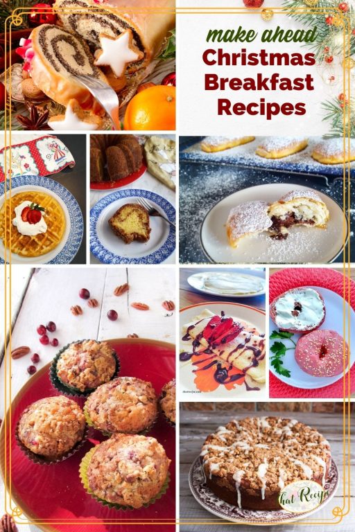 collage of holiday breakfasts with text overlay "make ahead Christmas Breakfast Recipes"