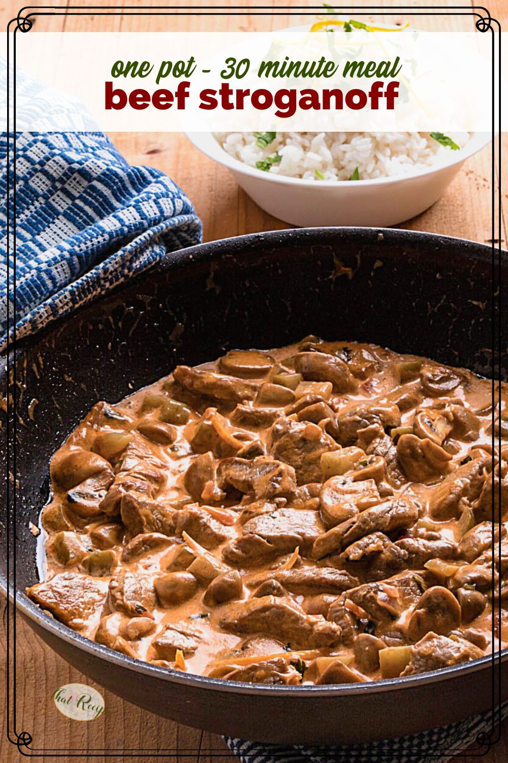 beef stroganoff in a cast iron skillet