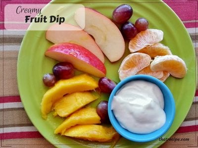 A simple creamy fruit dip for fruit. Also good with graham crackers or animal crackers.