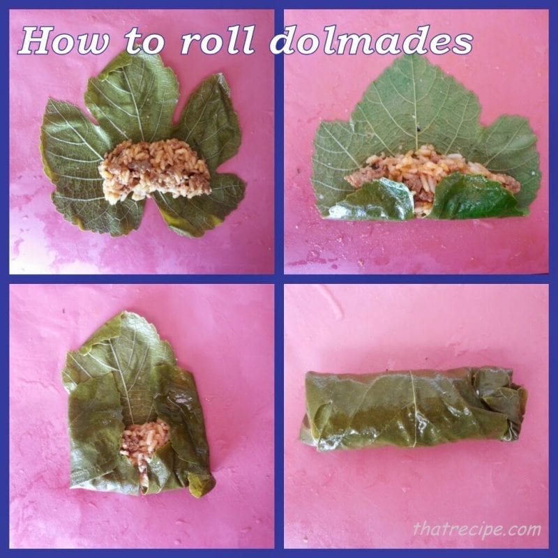 How to roll Dolmades - stuffed grape leaves.
