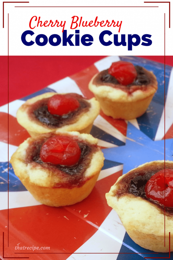 These red, white and blue Cherry Blueberry Cookie Cups are great for Memorial Day, Independence Day or any day you want a little fruity cookie.