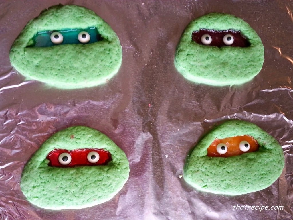 Ninja turtle cookies with eyes