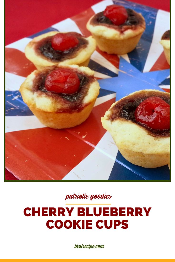 cherry blueberry cookie cups on a patriotic plate