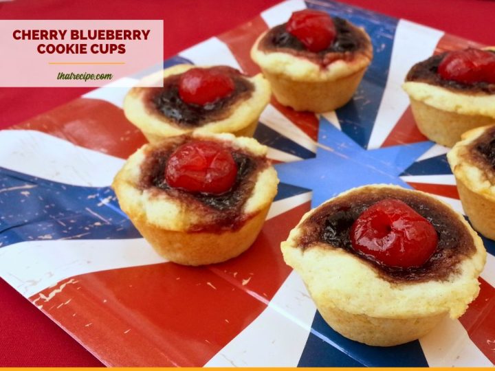 cherry blueberry cookie cups on a patriotic plate