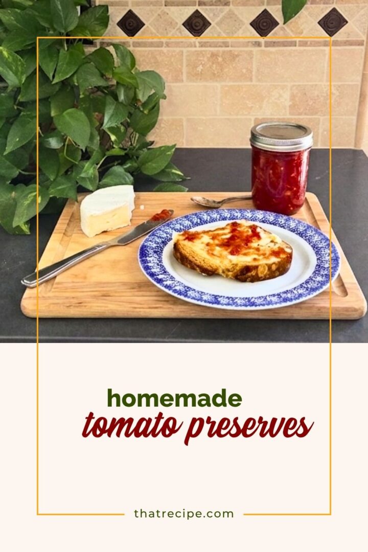 tomato preserves (tomato jam) on a piece of toast