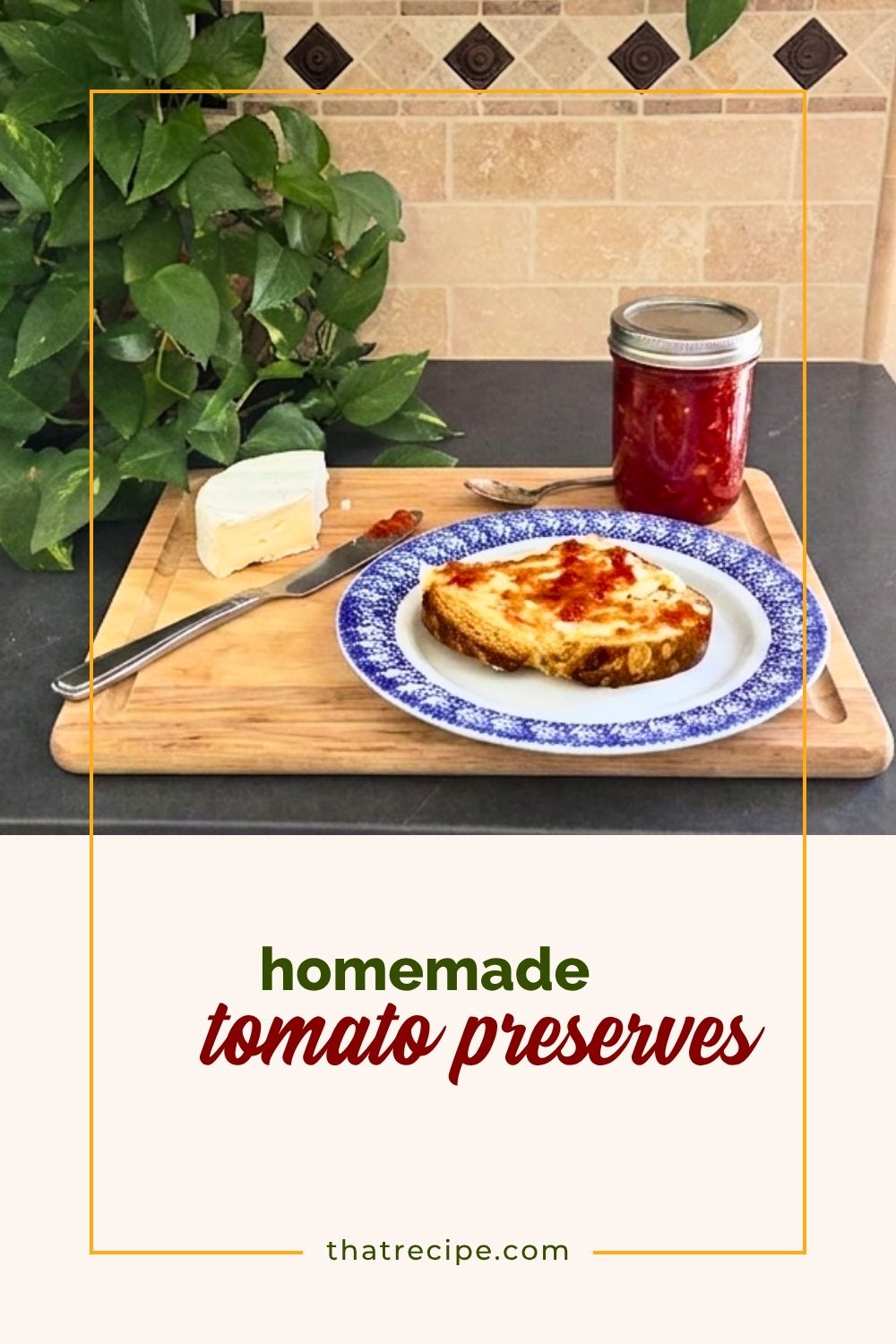 tomato preserves (tomato jam) on a piece of toast
