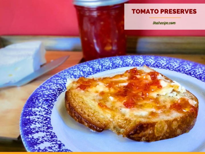 tomato preserves spread on a piece of toast