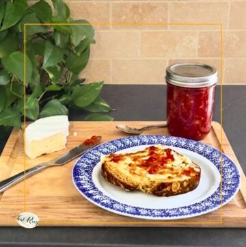 tomato preserves (tomato jam) on a piece of toast
