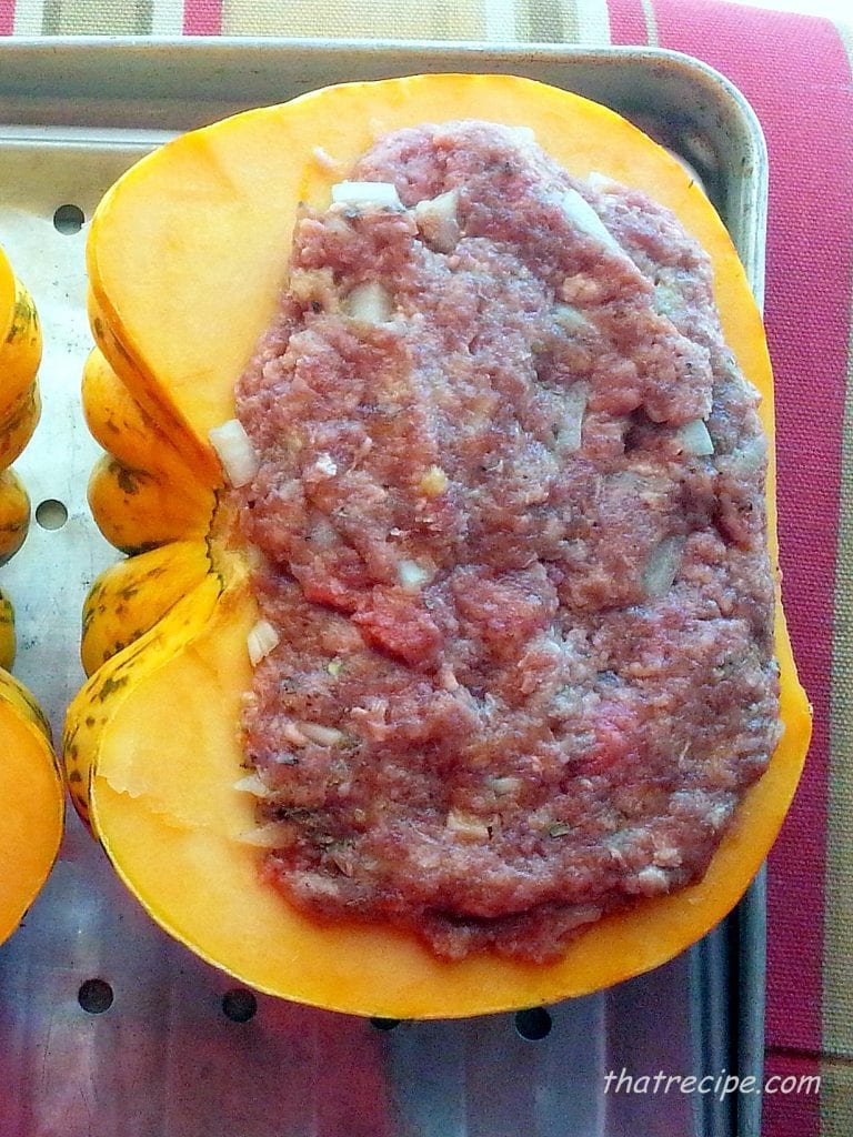 stuffed Carnival squash before baking