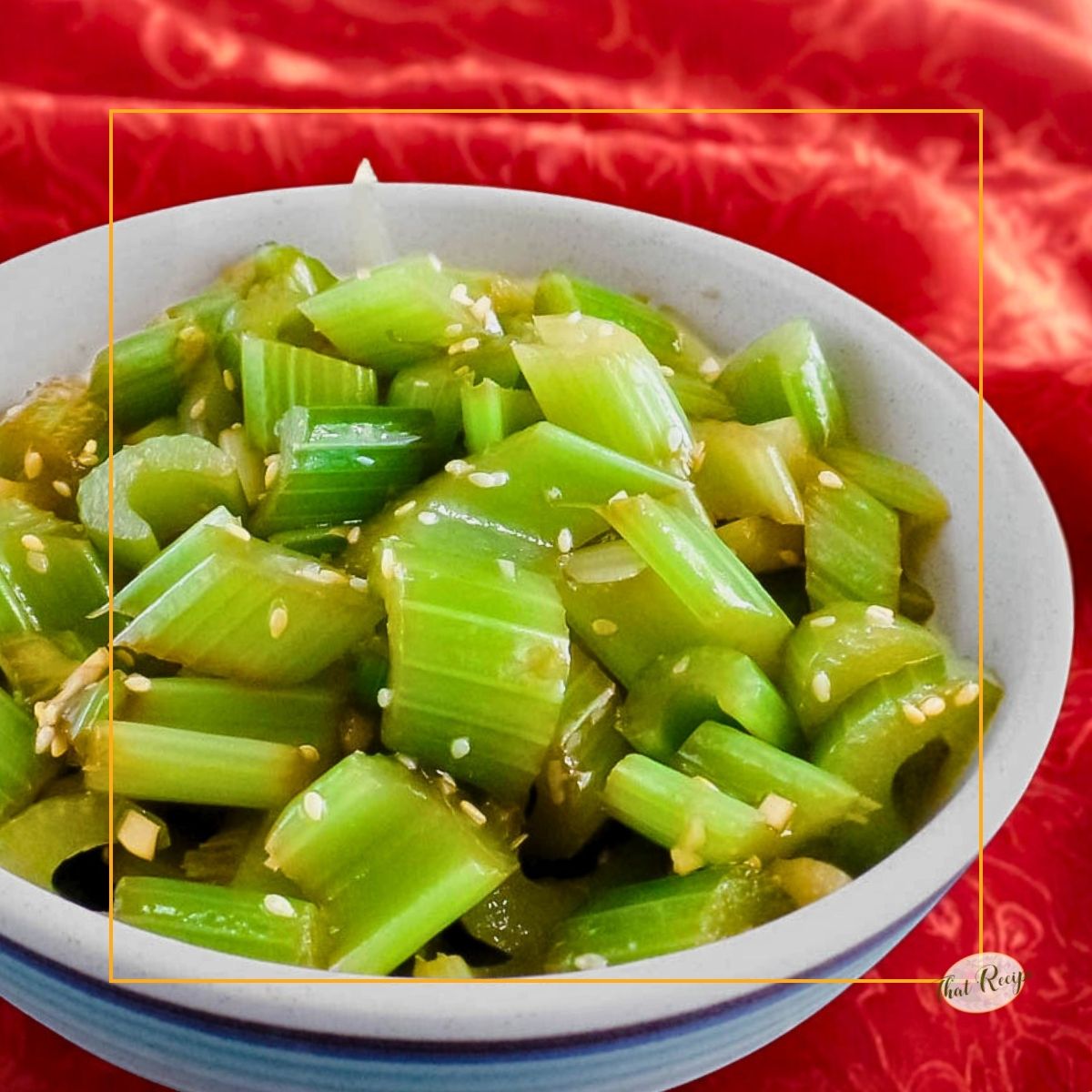 sesame celery salad in a bowl