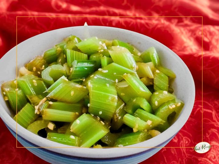 sesame celery salad in a bowl