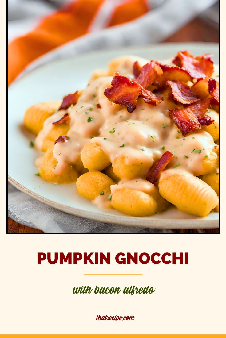 pumpkin gnocchi with bacon alfredo sauce on a plate